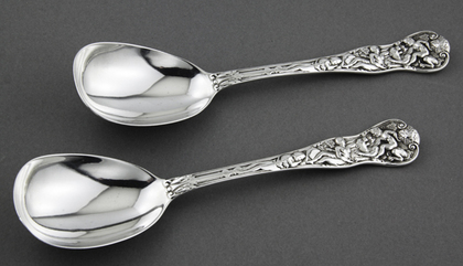 Bacchanalian Pattern Victorian Silver Spoons (Pair